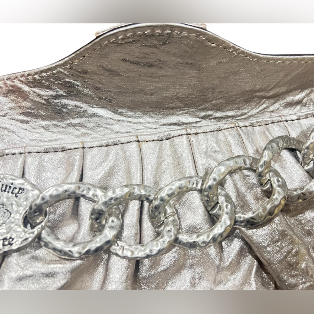 Juicy Couture Vintage Metallic Silver Crackled Leather Clutch - Y2K McBling - Picture 4 of 16